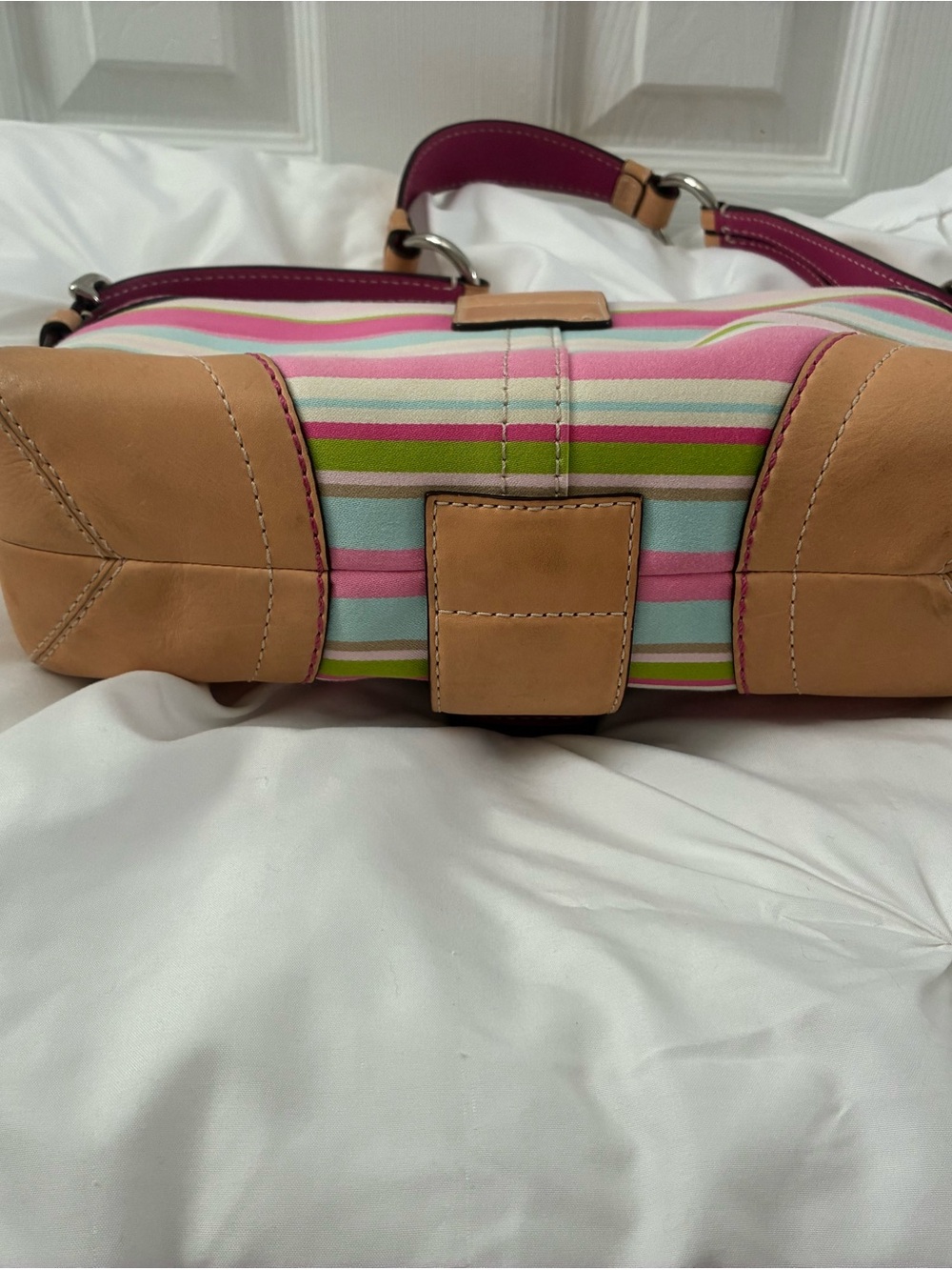 Coach Pink Striped Shoulder Bag with Tan Trim - Picture 5 of 6